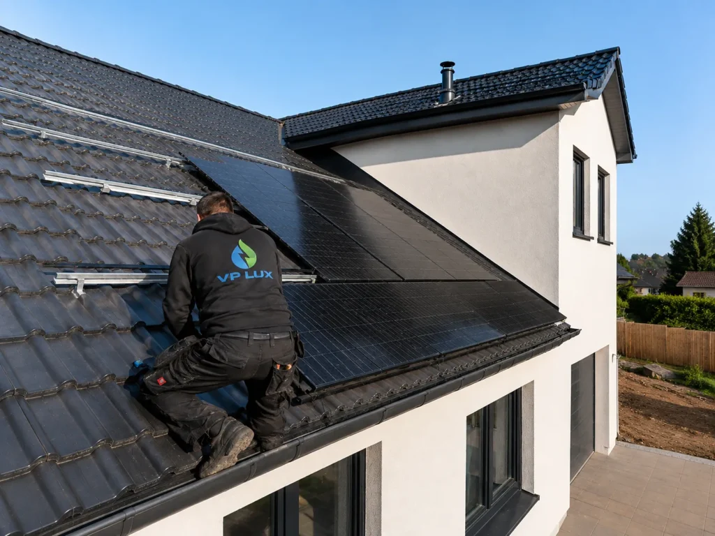 Équipe VP LUX sur un chantier d'installation solaire
